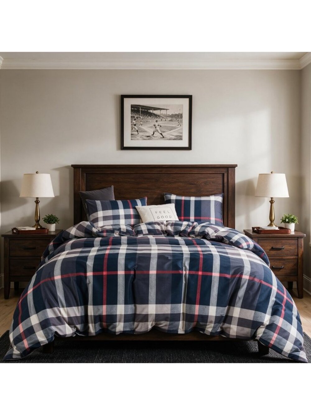 Cozy Blue Plaid Queen Comforter Set - 3-Piece Buffalo Tartan Bedding Ensemble
